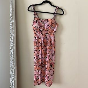 Pink Orange and Black Floral Print Dress